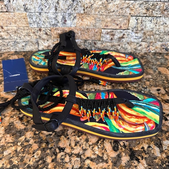 FARM RIO Black Banana Beaded Flat Sandals - Picture 4 of 8